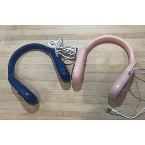 Lot Of 2 PORTABLE NECK FAN 360° COOLING BLADELESS PERSONAL FAN Blue And Pink
